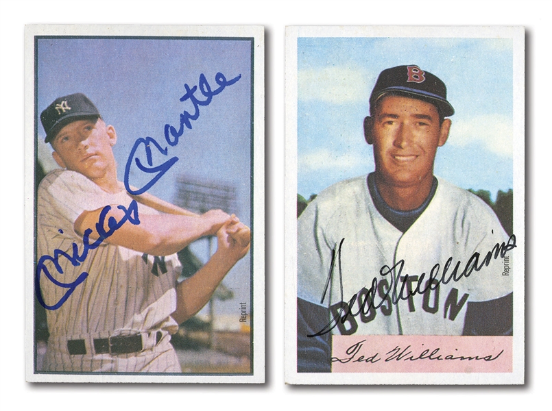 MICKEY MANTLE AND TED WILLIAMS PAIR OF AUTOGRAPHED BASEBALL CARDS